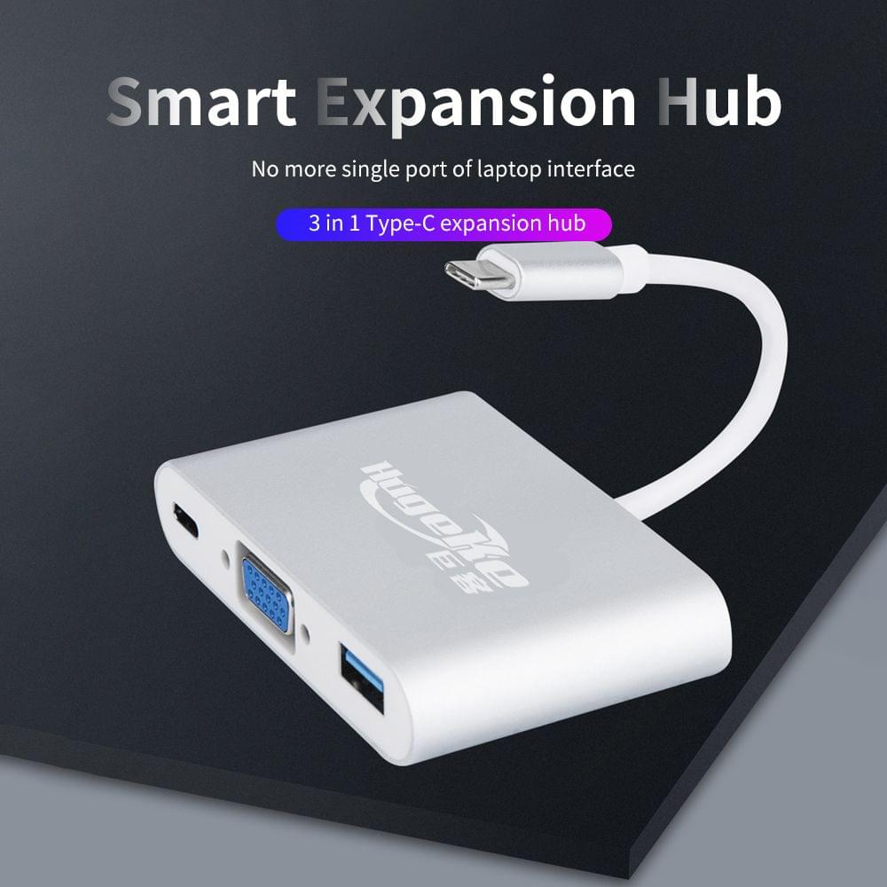 Hugeke 3 in 1 Type-C Expansion Hub USB C to