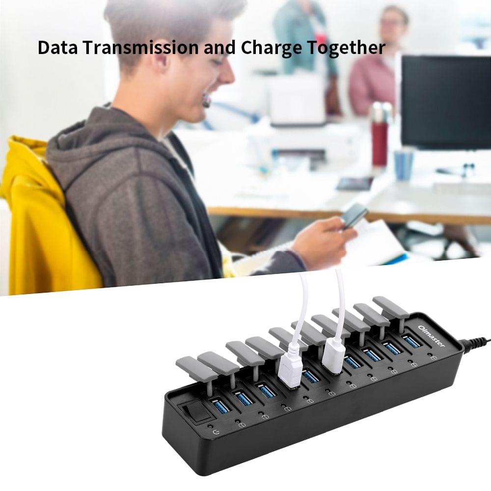 OImaster 10 Ports USB3.0 Hub 5Gbps High Speed Hub Fast - EU Plug