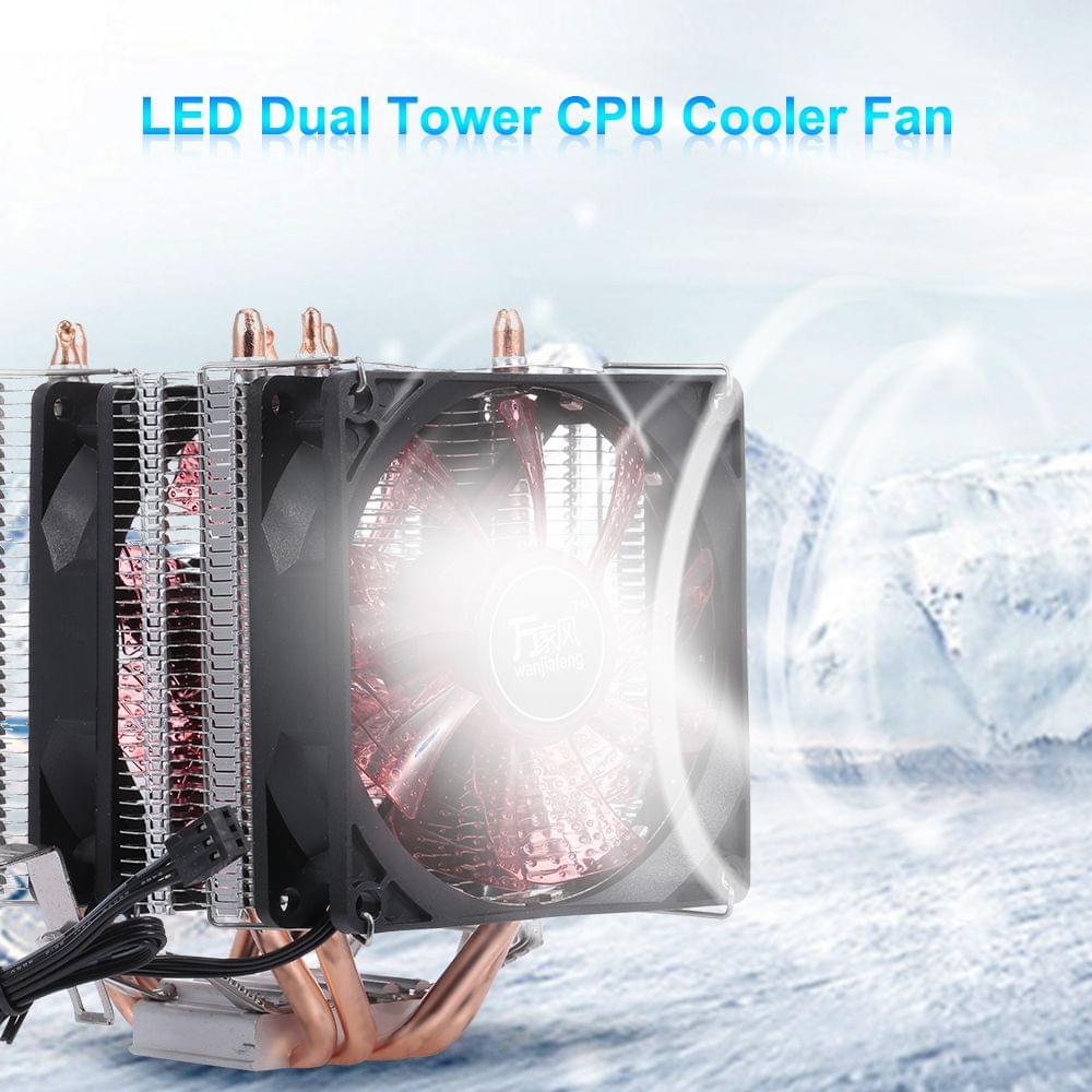 CPU Cooler Fan Heatsink 4 Heatpipe 2 Fans Quiet Heatsink