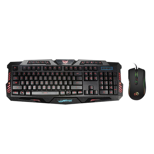 HSXJ English 3 Backlight Wired Gaming Keyboard and Mouse - Black