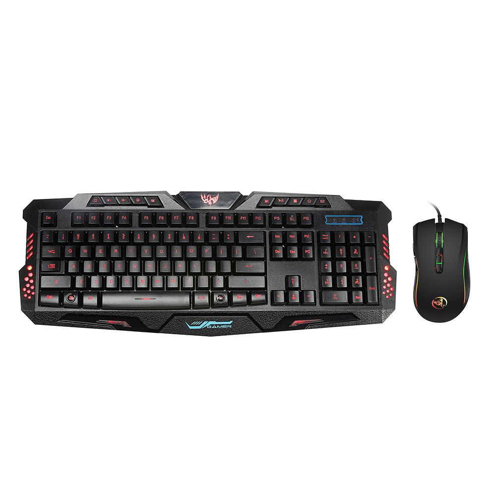 HSXJ English 3 Backlight Wired Gaming Keyboard and Mouse - Black