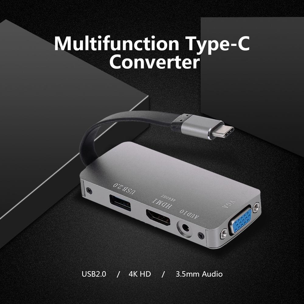 USB3.1 Type-C to HD VGA USB2.0 Converter with Audio Jack for