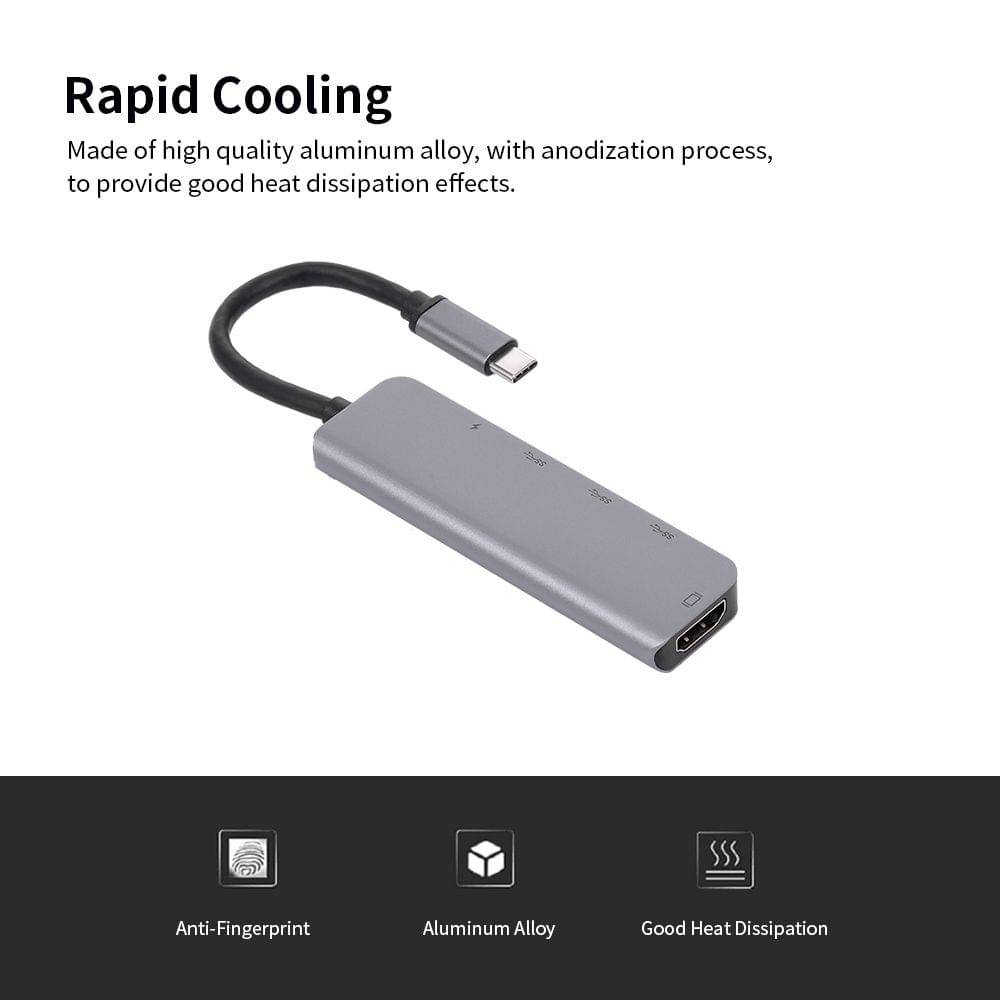 5-Port 5IN1 Type-C to PD USB*2 HDTV TypeC Adapter