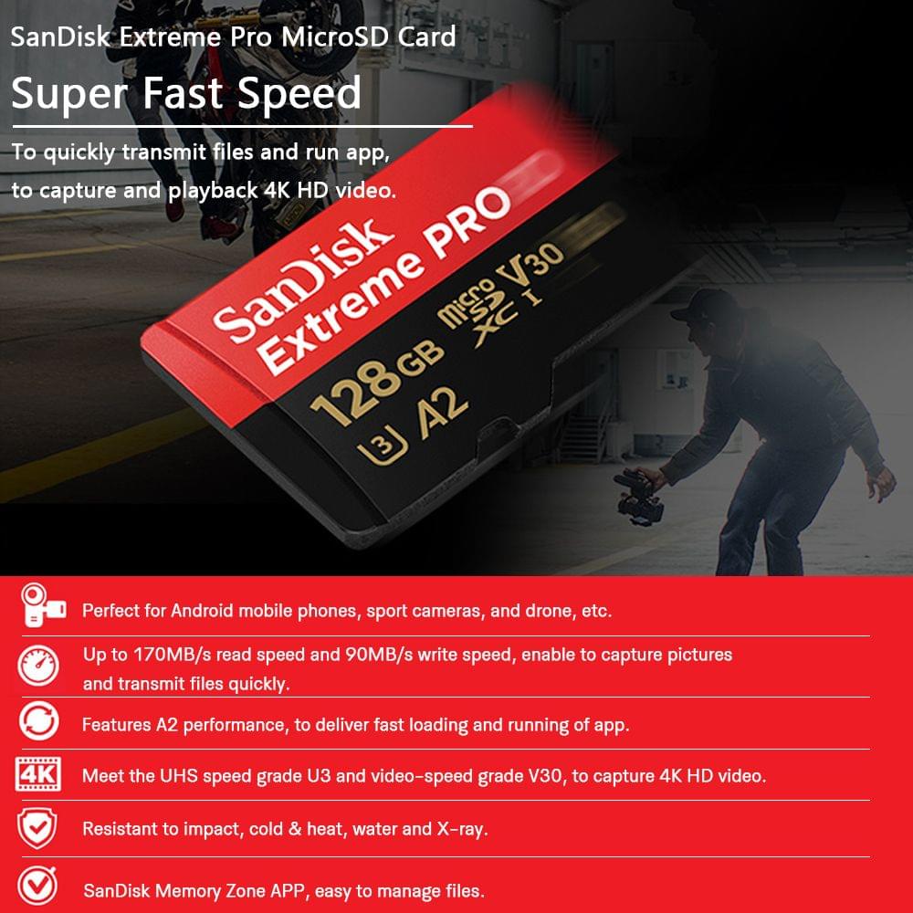Genuine Original SanDisk Extreme Pro 128GB MicroSD Card U3 - 128GB