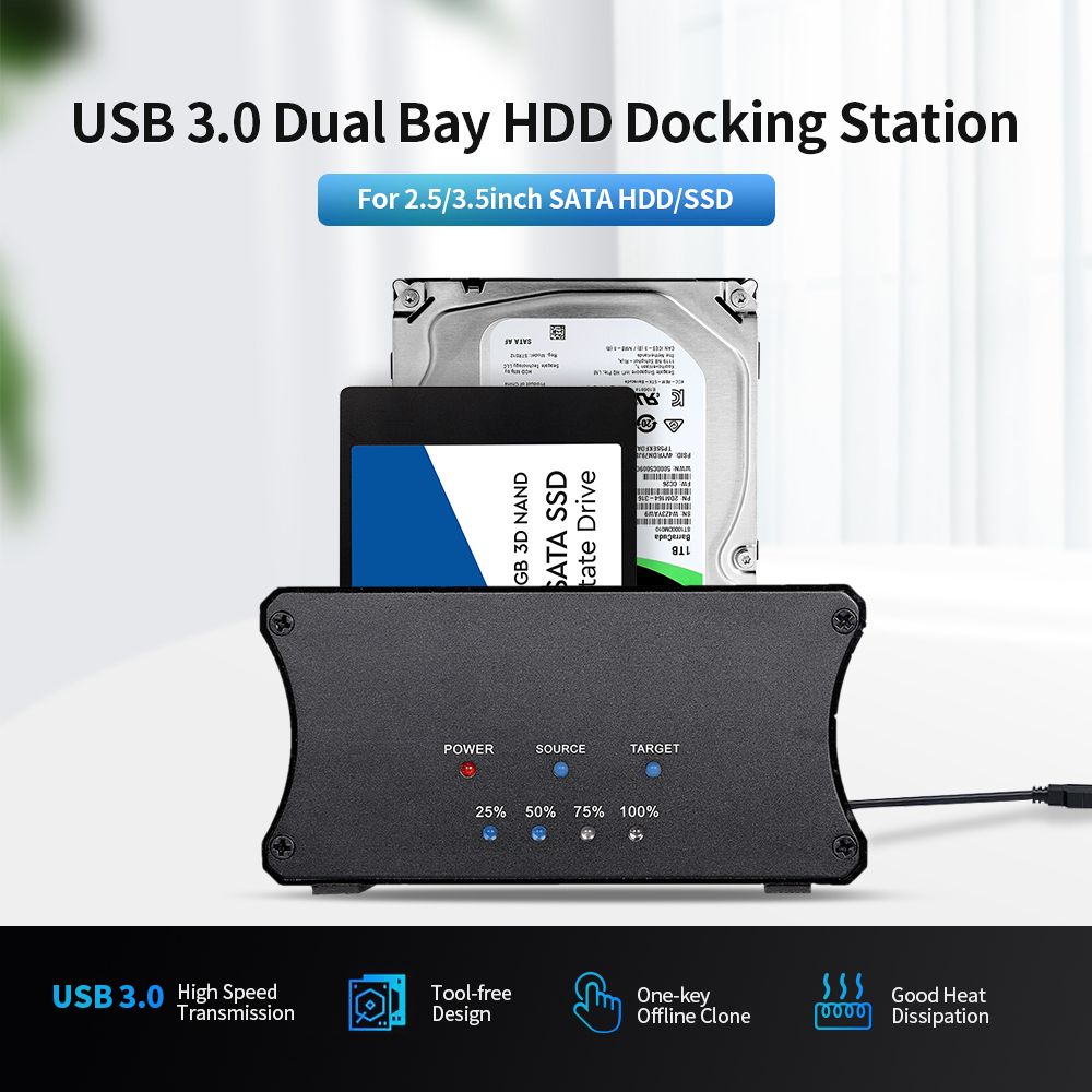 USB 3.0 Dual Bay HDD Docking Station 2.5/3.5inch SATA - EU Plug