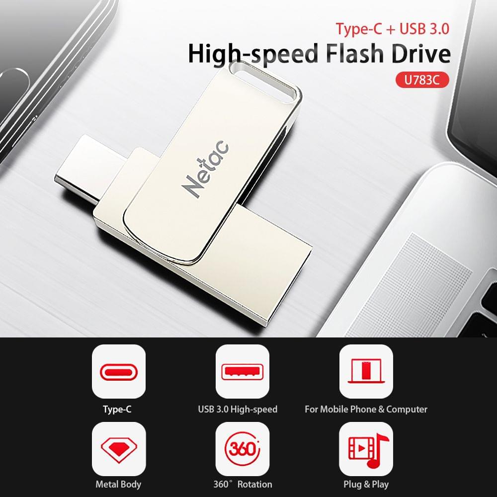 Netac U783C Type-C + USB Double Interface Flash Drive Plug & - 64GB