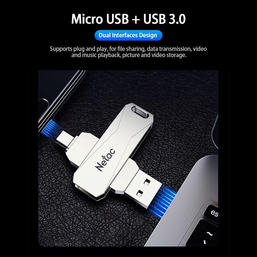 Netac U381 64GB Micro USB + USB Double Interface Flash Drive - 64GB