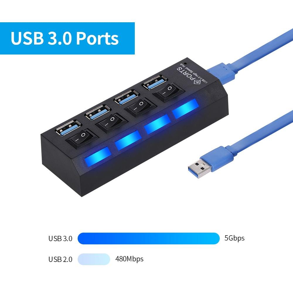 4-Port USB 3.0 HUB USB Splitter 4 Ports Expander with Switch