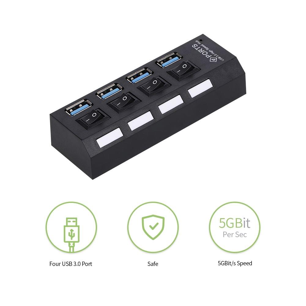 4-Port USB 3.0 HUB USB Splitter 4 Ports Expander with Switch