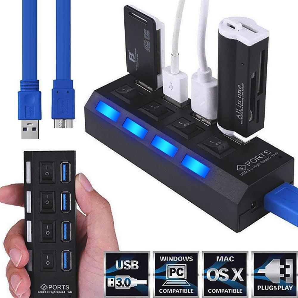4-Port USB 3.0 HUB USB Splitter 4 Ports Expander with Switch