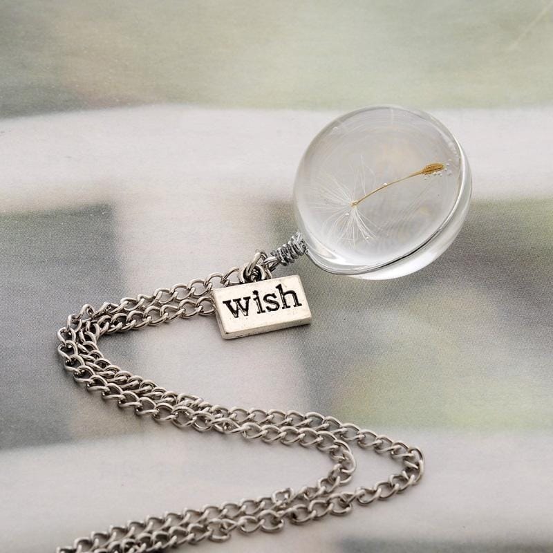 Real Dandelion Crystal Necklace Glass Round Pendants Necklace Silver Chain Choker Necklace For Women