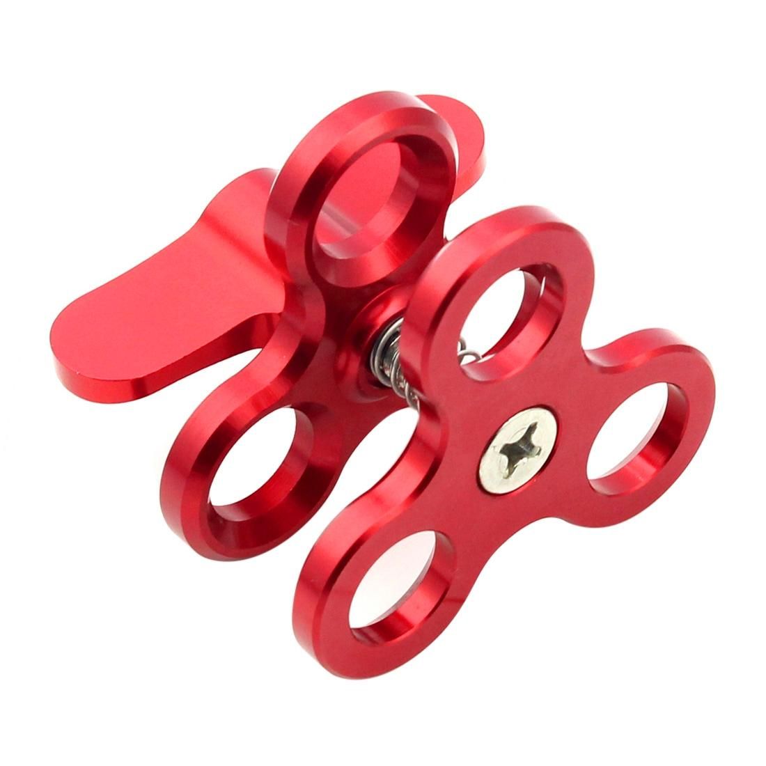 PULUZ Triple Ball Clamp Close Hole Diving Camera Bracket CNC Aluminum Spring Flashlight Clamp for Diving Underwater Photography System (Red)
