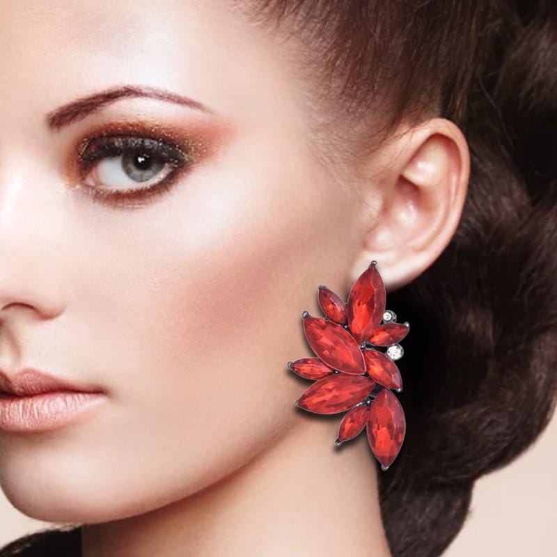 Fashion Wings Earrings Rhinestone RED / Pink Glass Black Resin Sweet Metal Leaf Ear Earrings For Girl (Red)