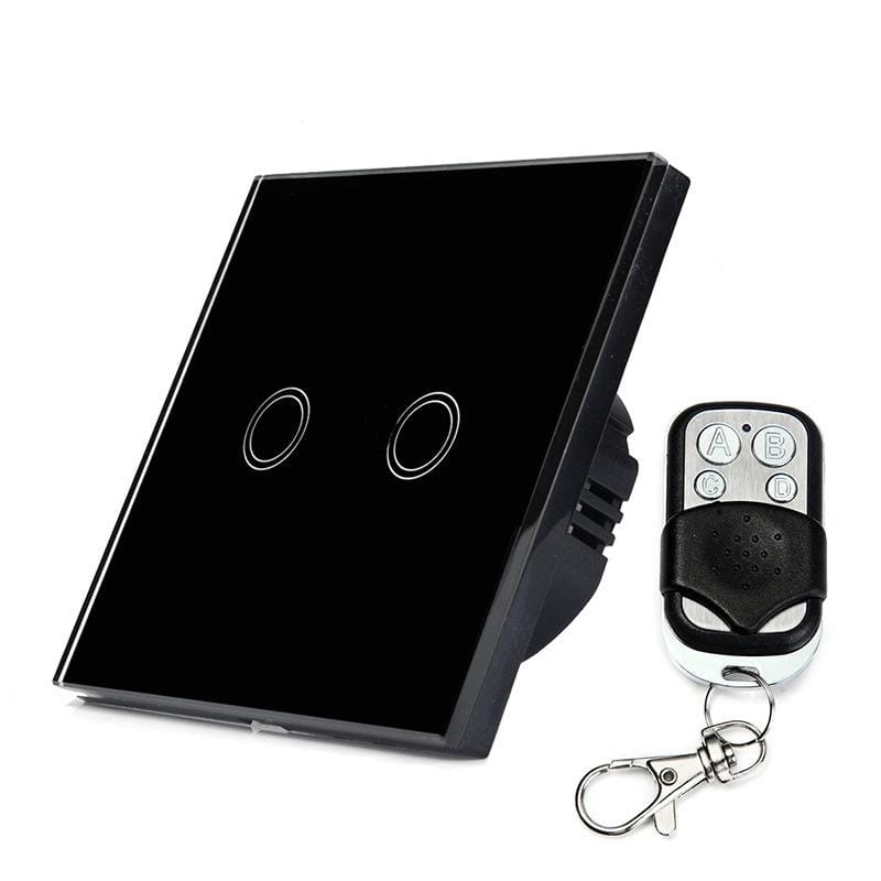 86mm 2 Gang Tempered Glass Panel Wall Switch Smart Home Light Touch Switch with RF433 Remote Controller, AC 110V-240V (White)