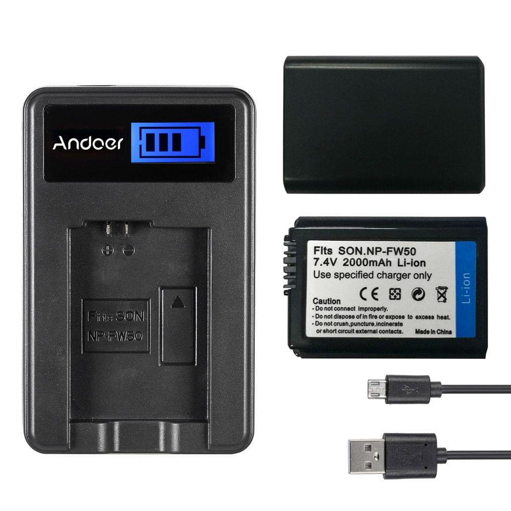 Andoer NP-FW50 2 Pack 7.4V 1500mAh Rechargeable Li-ion - 1