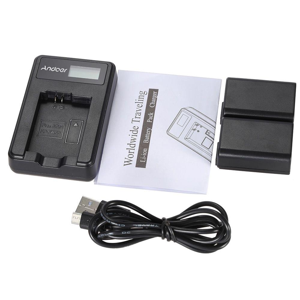 Andoer NP-FW50 2 Pack 7.4V 1500mAh Rechargeable Li-ion - 1