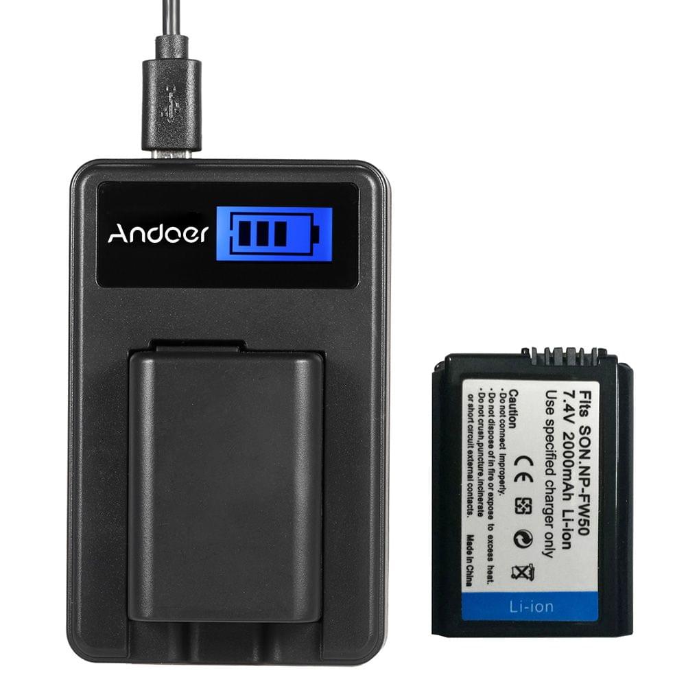 Andoer NP-FW50 2 Pack 7.4V 1500mAh Rechargeable Li-ion - 1
