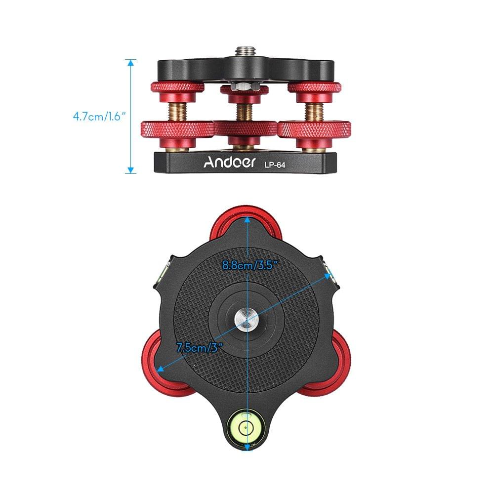 Andoer LP-64 Tripod Leveling Base Tri-wheel Precision