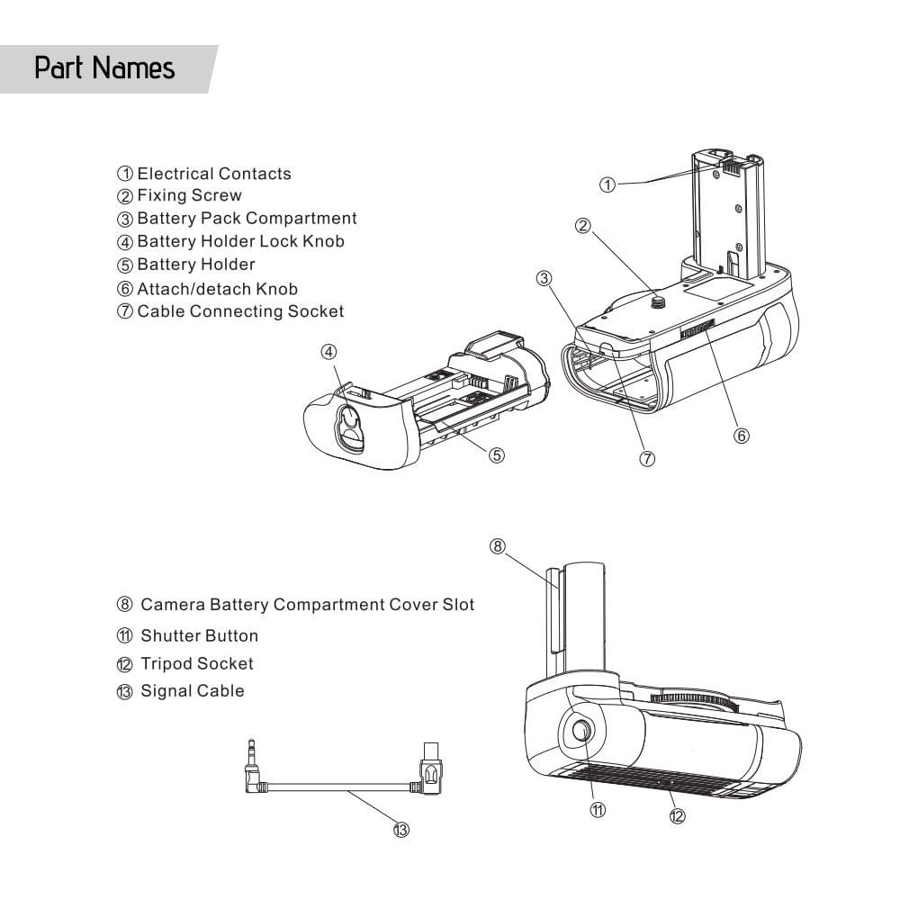 Andoer BG-2W Vertical Battery Grip Holder for Nikon D7500