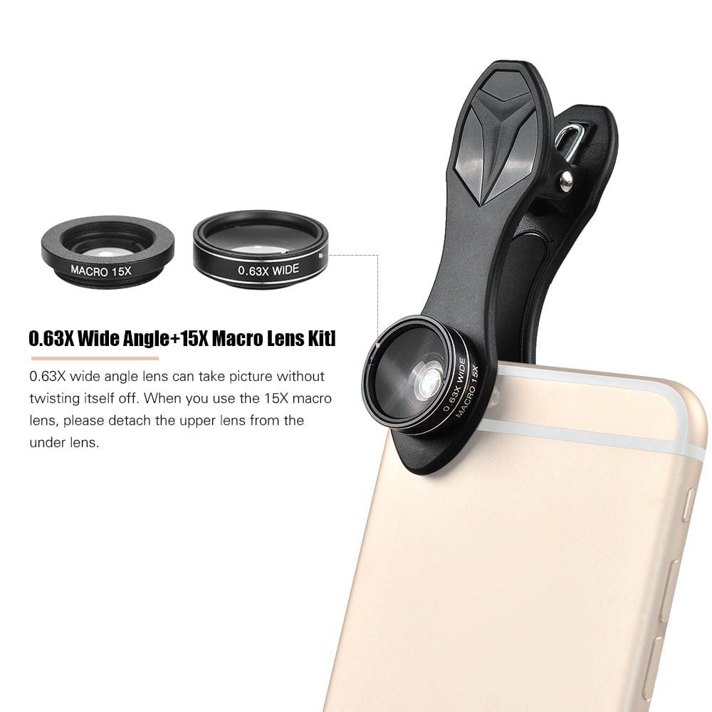 Uniqkart APL-DG5H 5 in 1 Cellphone Lens Kit 198? Fisheye Lens