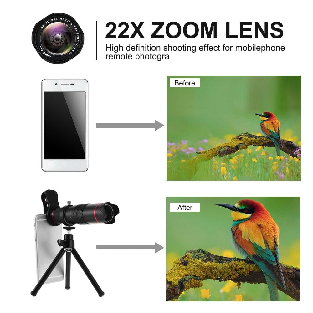 Portable Clip-on Phone Camera Lens Kit 22X Zoom Telephoto