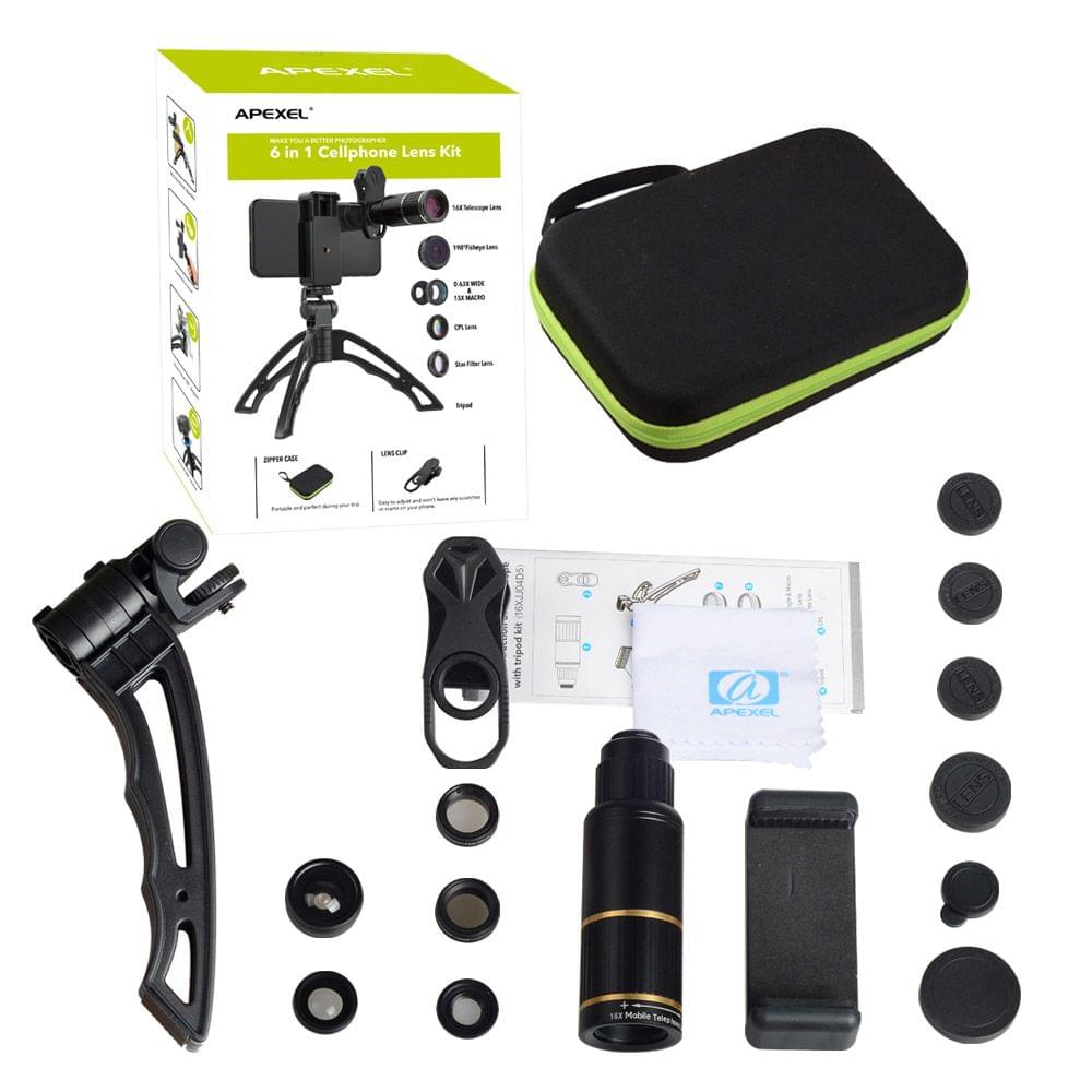 Uniqkart APL-JS16XJJ04D5 6 In 1 Phone Lens Kit 16X Zoom