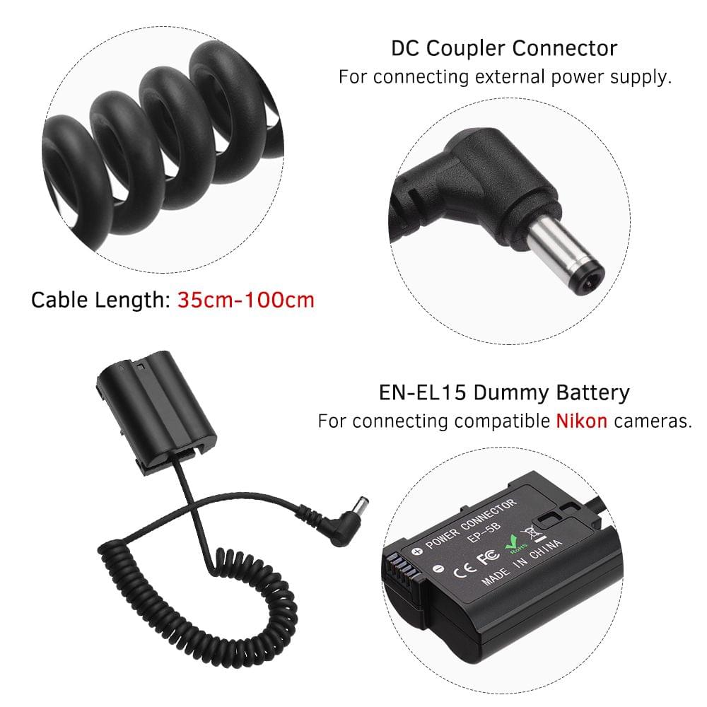 Andoer EN-EL15 Dummy Battery Pack DC Coupler Connector - For Nikon EN-EL15