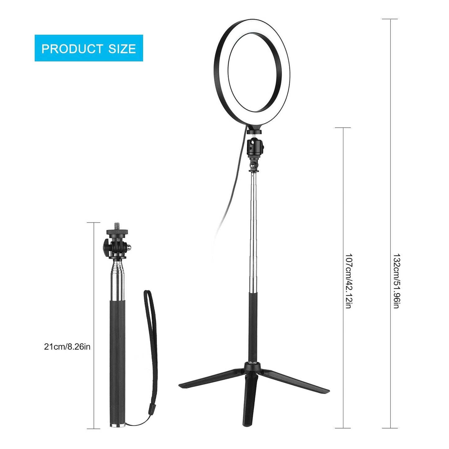 8inch Ring Light with Adjustable Tripod Stand Dimmable - Extendable