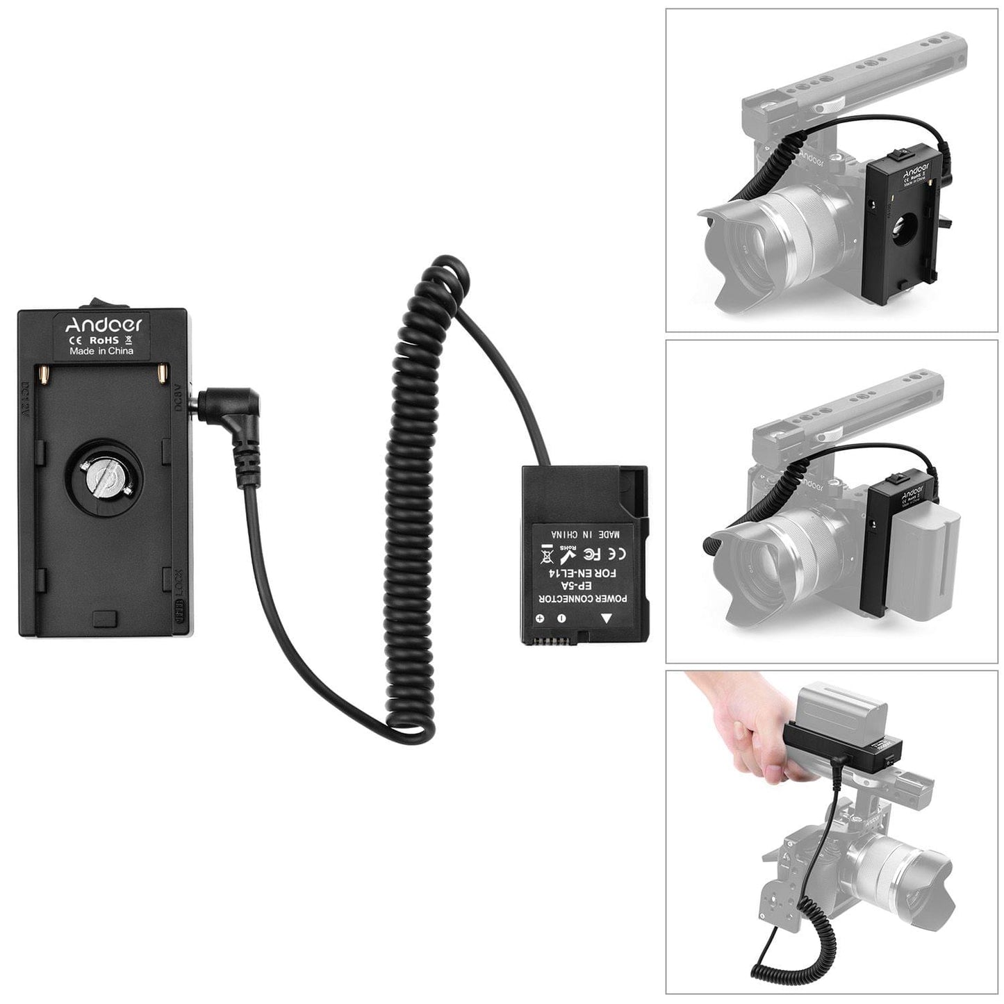 Andoer NP-F970 F750 Battery Plate Holder Adapter + EN-EL14 - EN-EL14