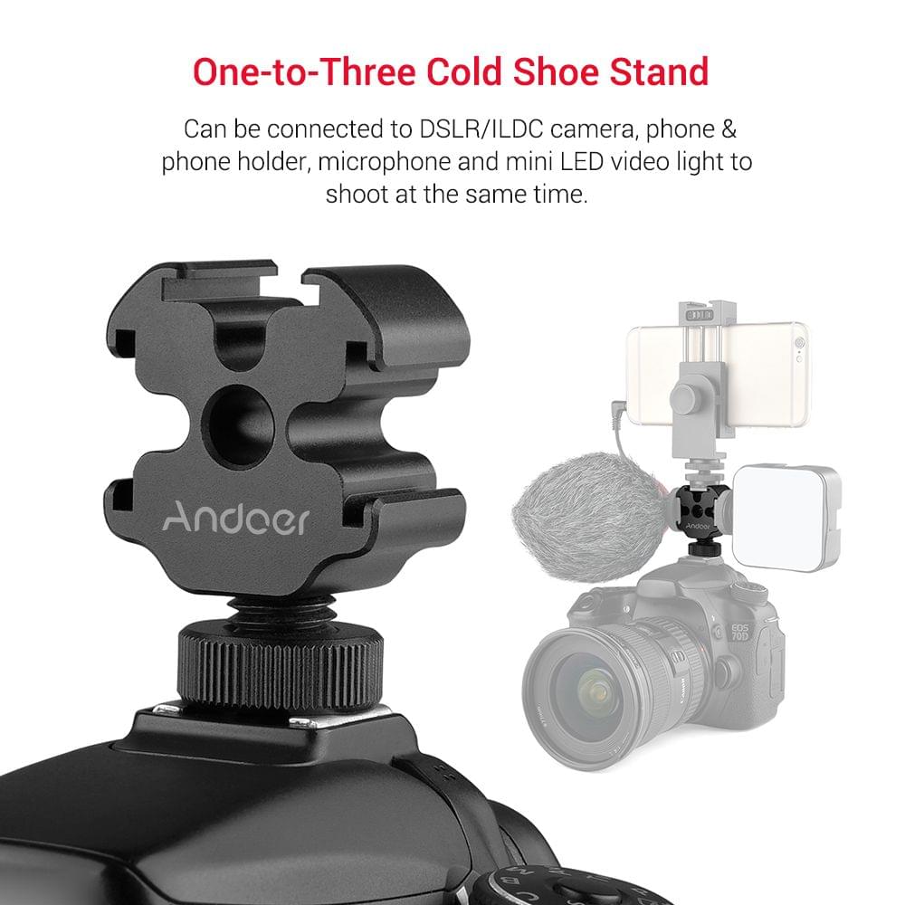 Andoer Portable Aluminum Alloy One-to-Three Cold Shoe Stand