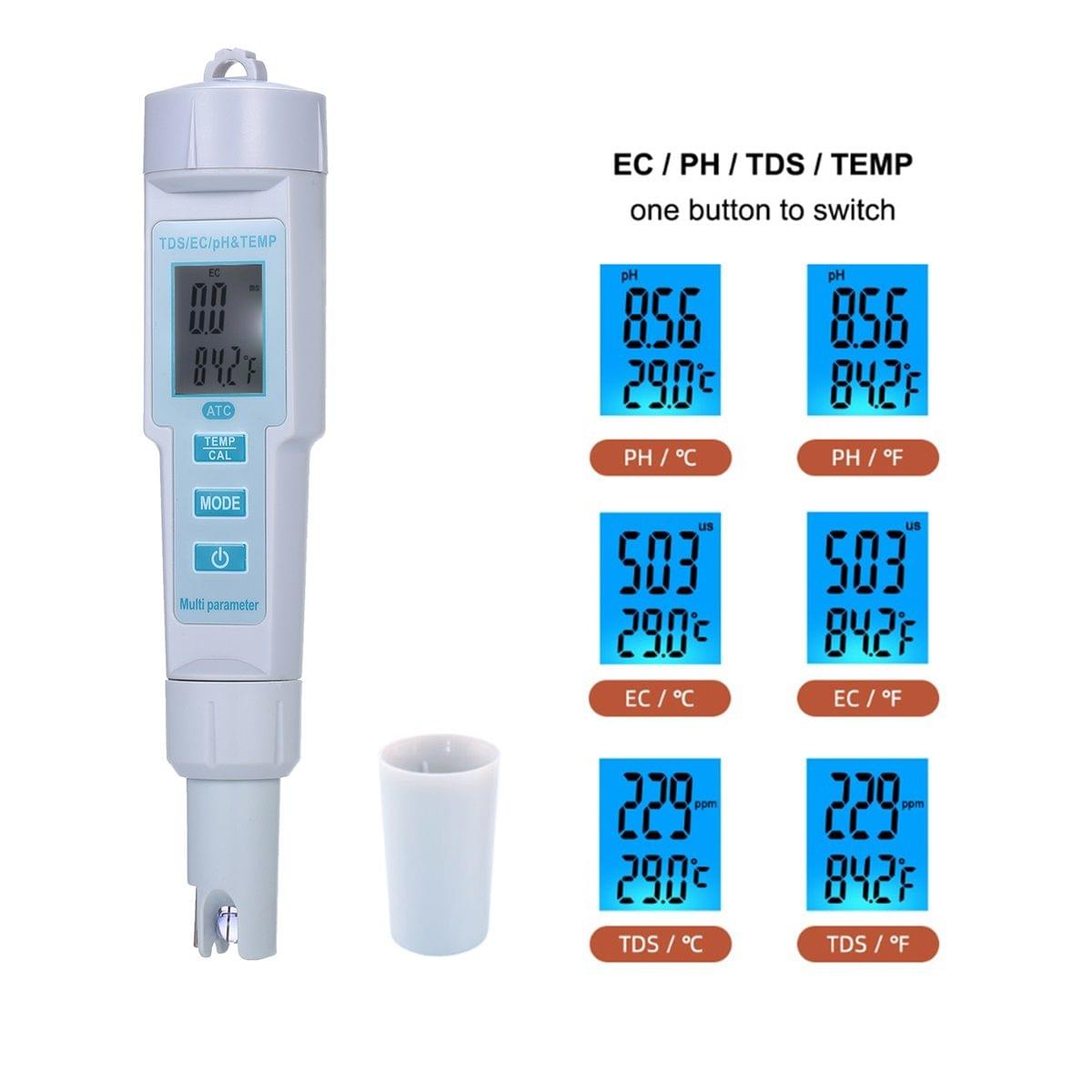 4 in 1 Water Quality Tester pH/EC/TDS/Temperature Meter IP55