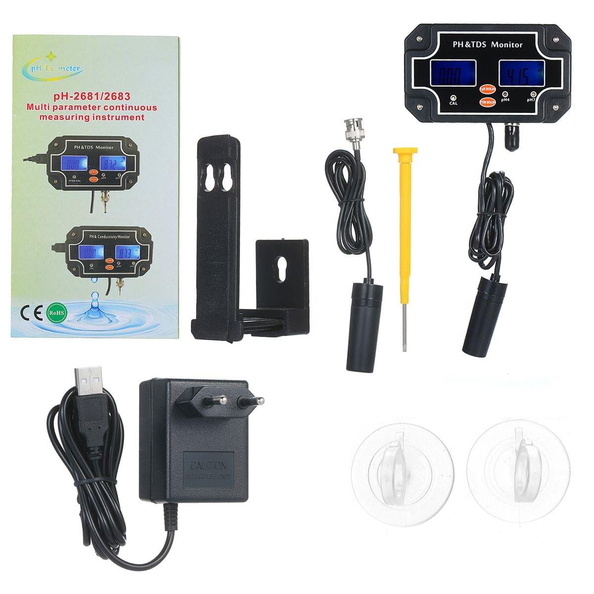 2 in 1 Water Quality Tester pH/TDS Meter Waterproof Double - EU Plug