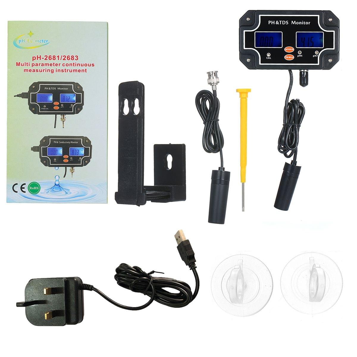 2 in 1 Water Quality Tester pH/TDS Meter Waterproof Double - UK Plug