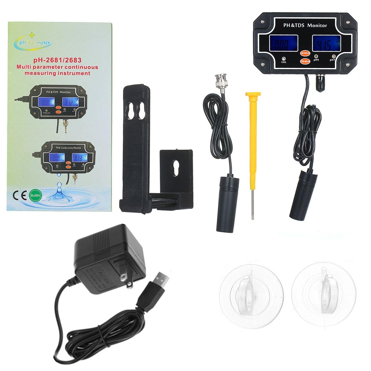 2 in 1 Water Quality Tester pH/TDS Meter Waterproof Double - US Plug