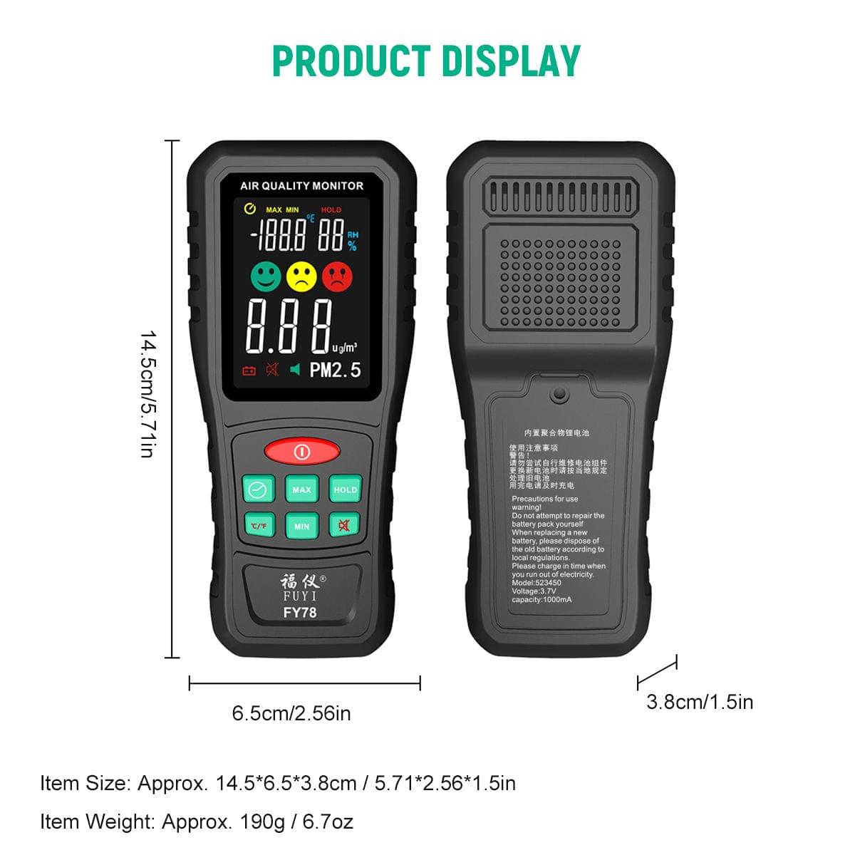 FUYI PM2.5 Temperature Humidity Air Quality Tester Portable
