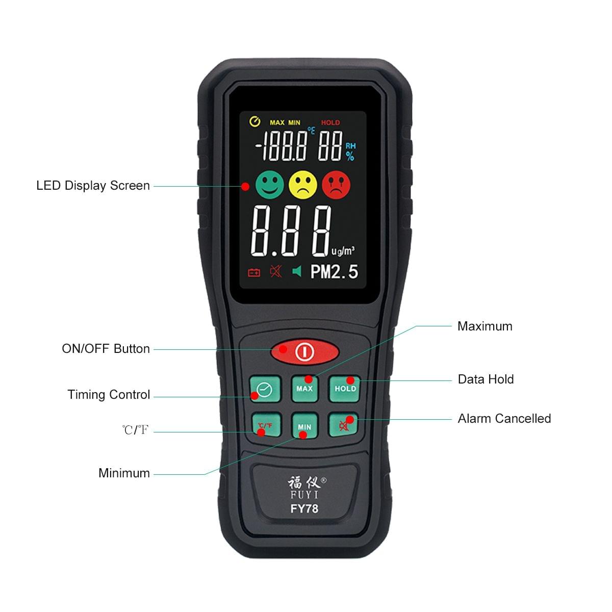 FUYI PM2.5 Temperature Humidity Air Quality Tester Portable