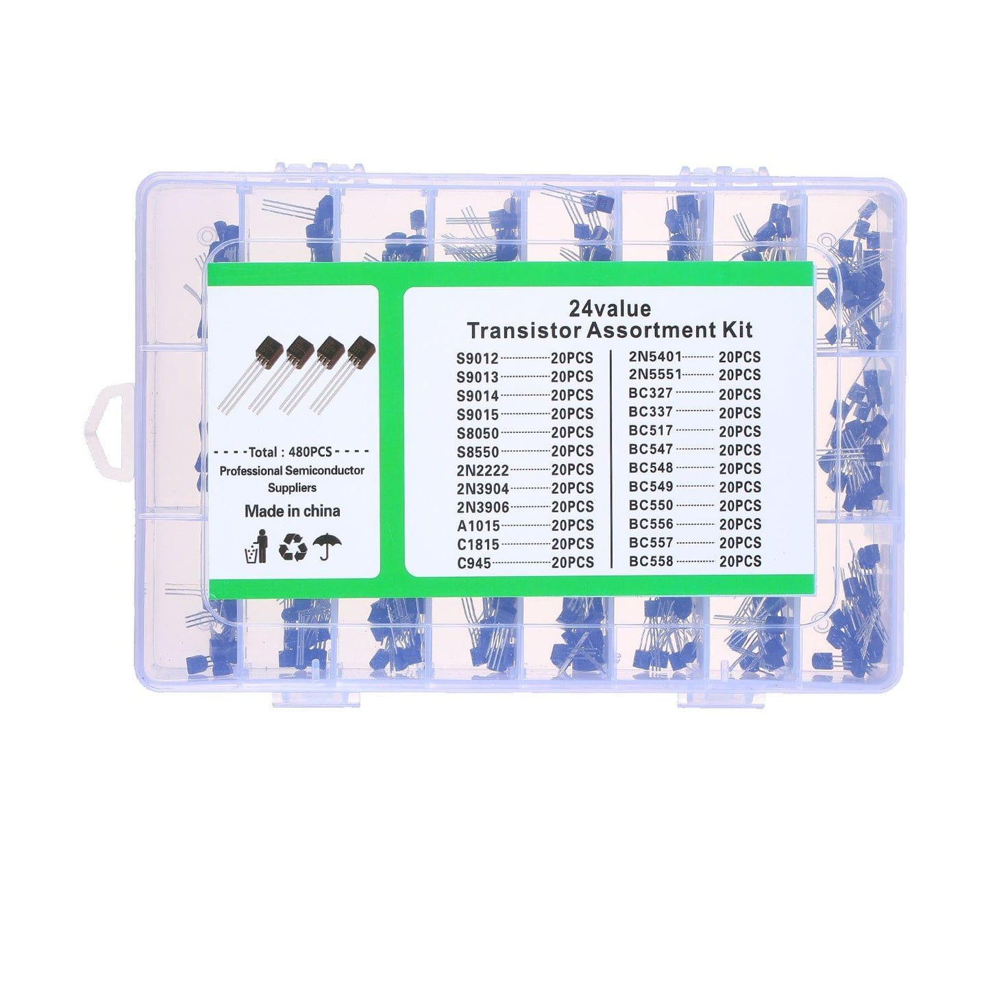24Values 480PCS NPN PNP Transistor TO-92 Power General