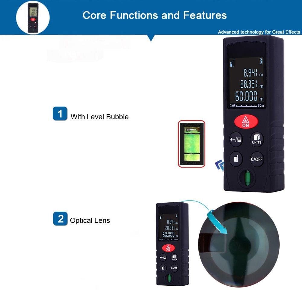 60m/197ft Mini Handheld Digital Laser Distance Meter High - 60 m