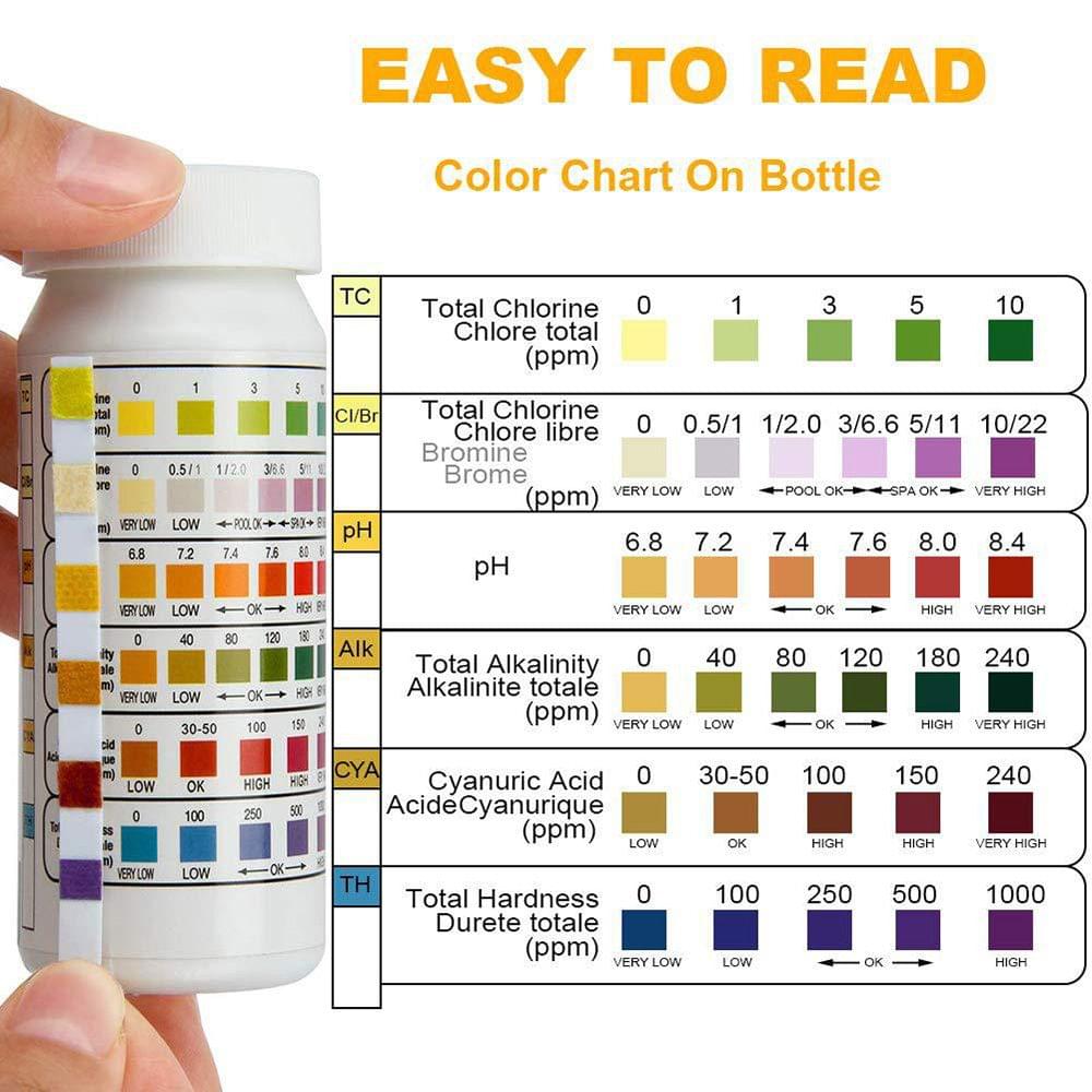 6 In1 Swimming Pool SPA Test Strips Chlorine pH Alkalinity