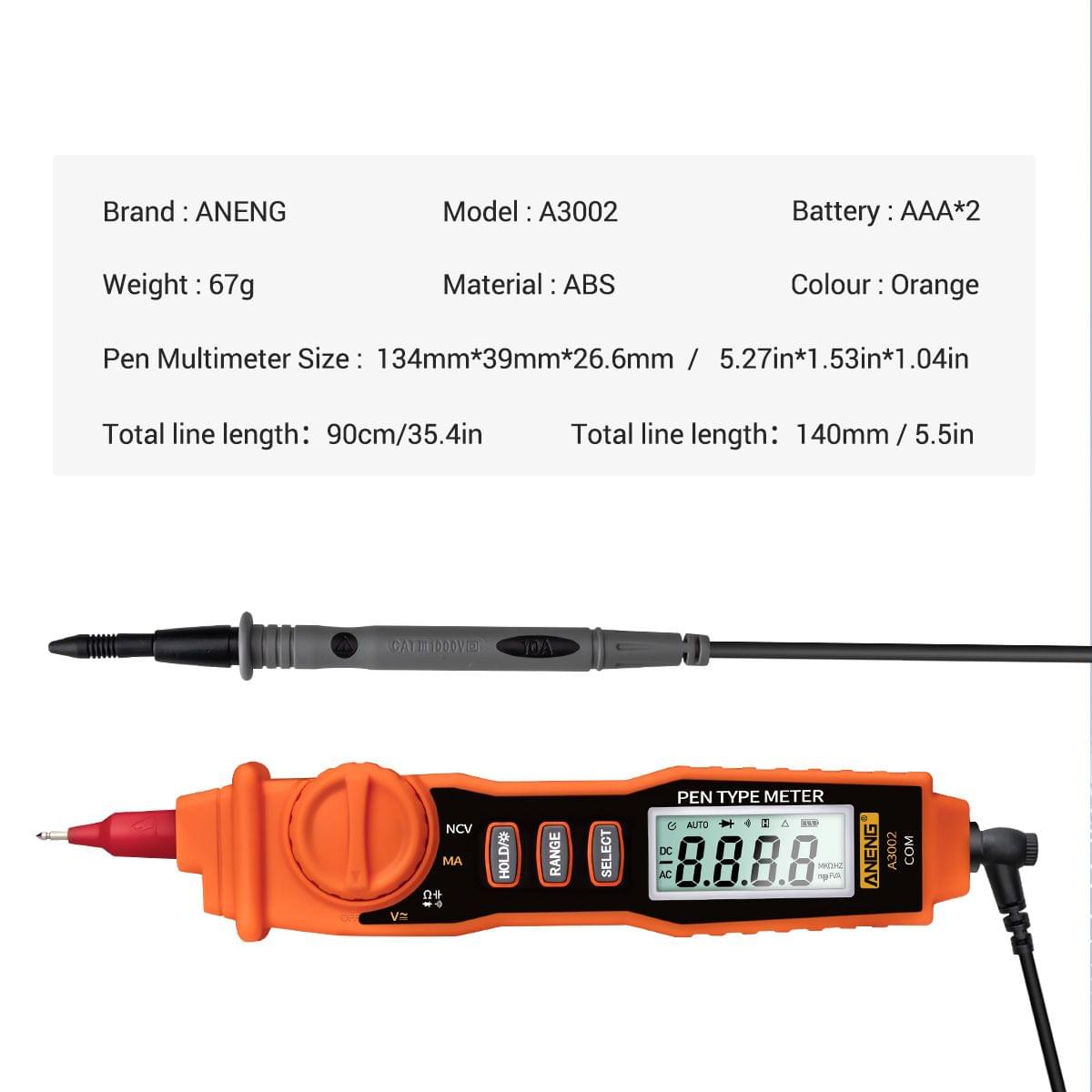 Aneng A3002 Pen Multimeter 4000 Counts Digital Multimeter