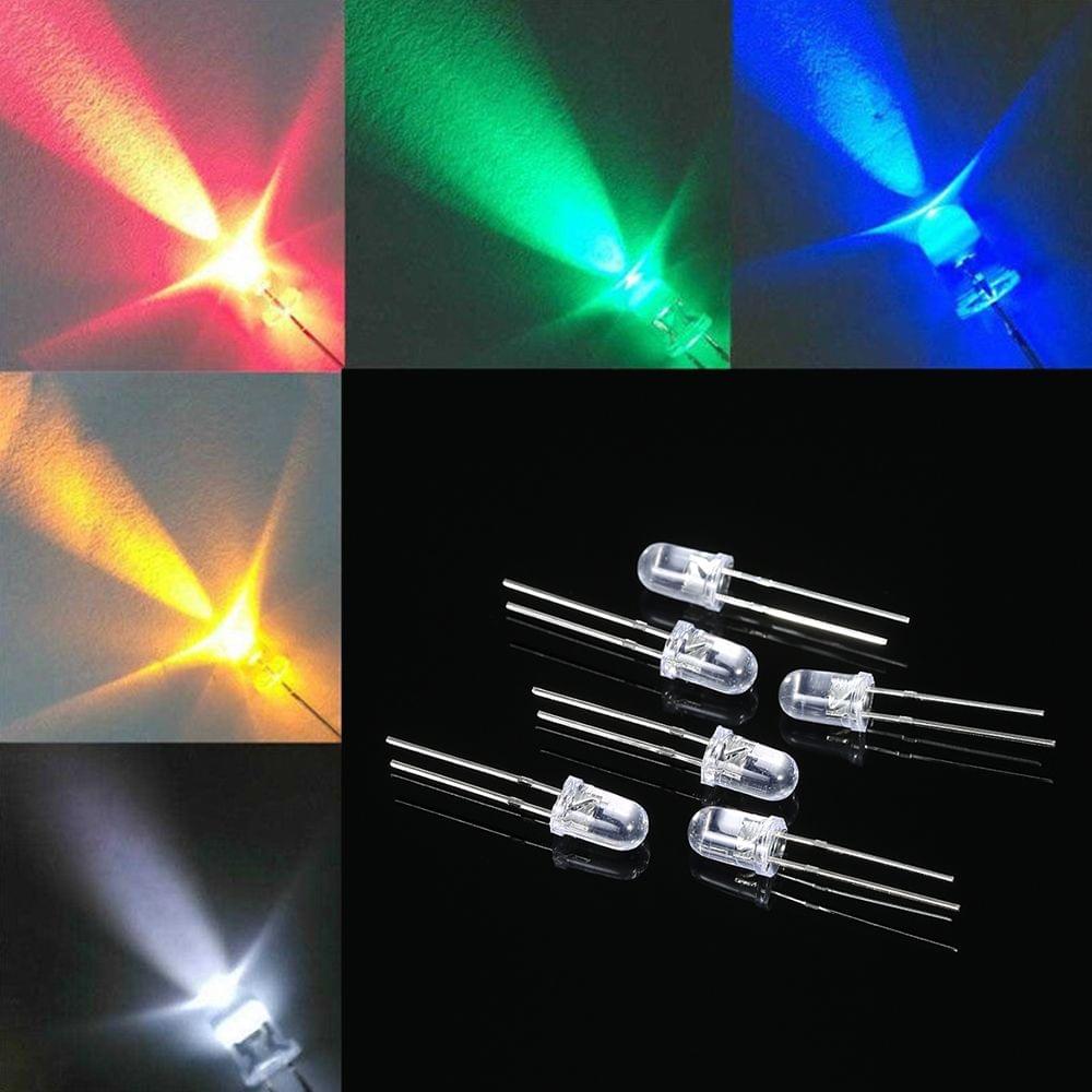 1000pcs 5mm Red/Green/Blue/Yellow/White Round Water Clear