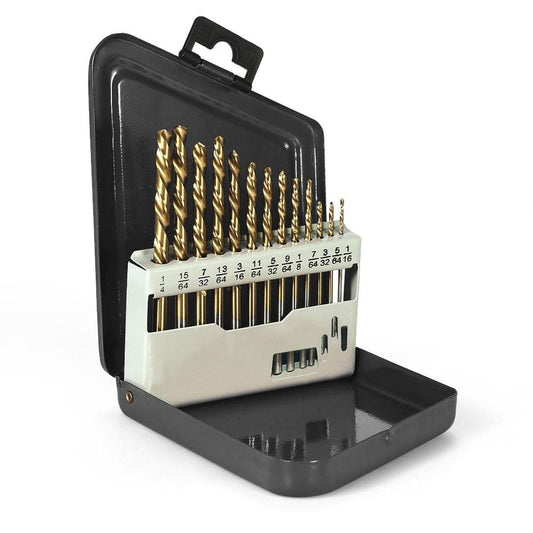 13pcs Left Handed Drill Bit Set M2 HSS with Titanium Nitride