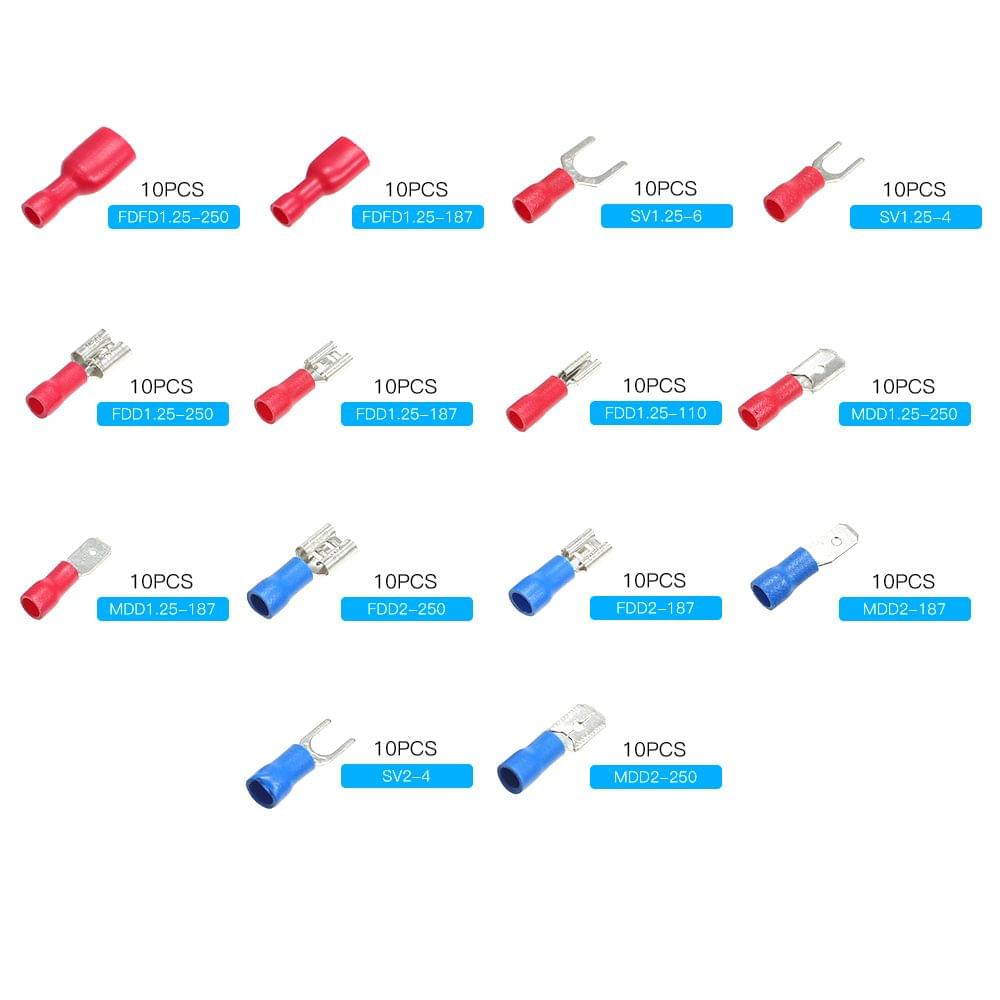 140Pcs/Box Assorted Insulated Terminals Crimp Electrical