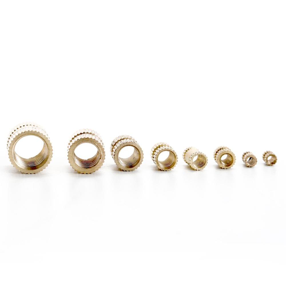 210Pcs Brass Nuts Cylinder Knurled Threaded Round Insert