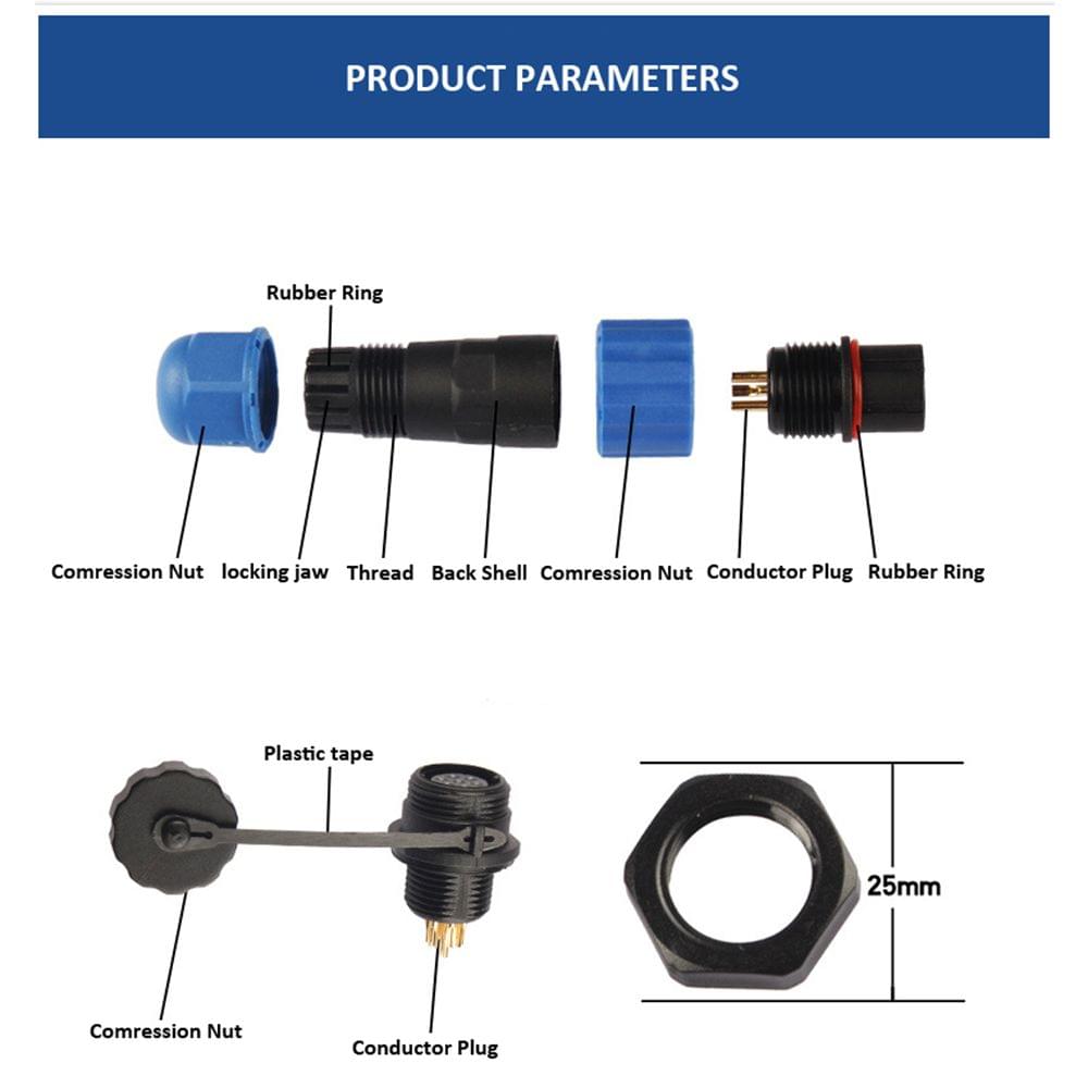 SP21 IP68 Waterproof Connectors Circular Socket 21mm 2Pin - 9 pin
