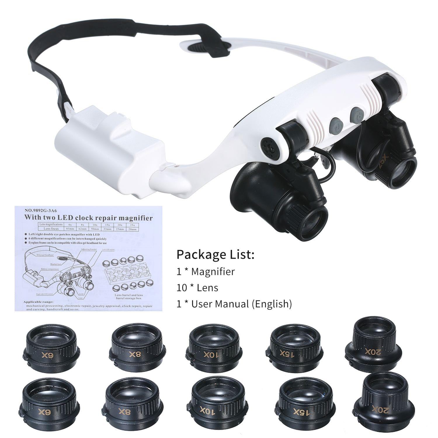 Portable Magnifier Glasses LED Magnifying Head Mount