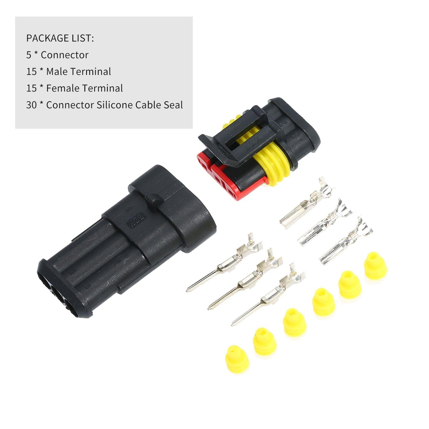 5pcs 3-Pin Way Waterproof Electrical Connector Plug with - 3P