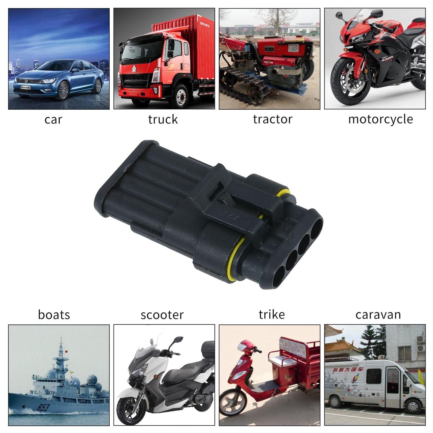 5pcs 4-Pin Way Waterproof Electrical Connector Plug with - 4P