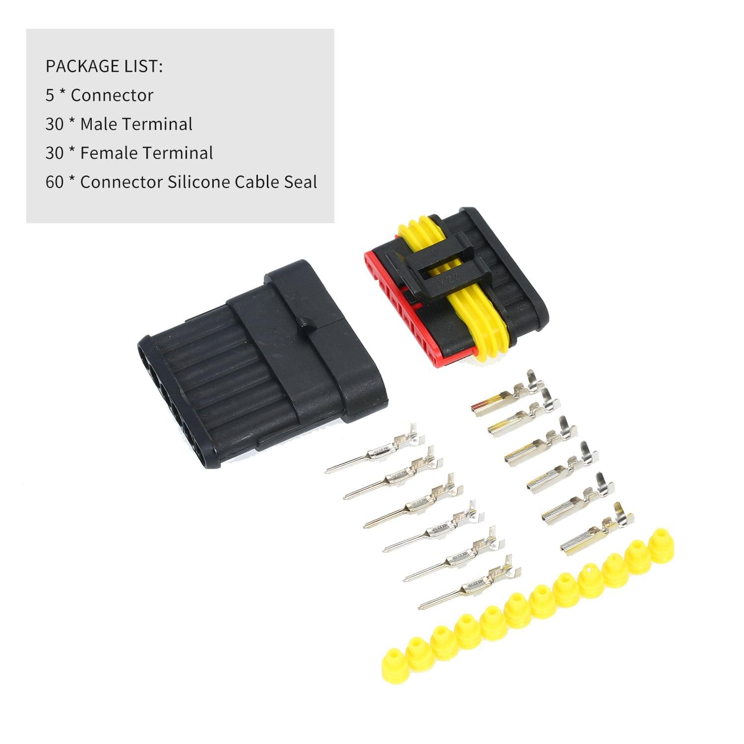 5pcs 6-Pin Way Waterproof Electrical Connector Plug with - 6P