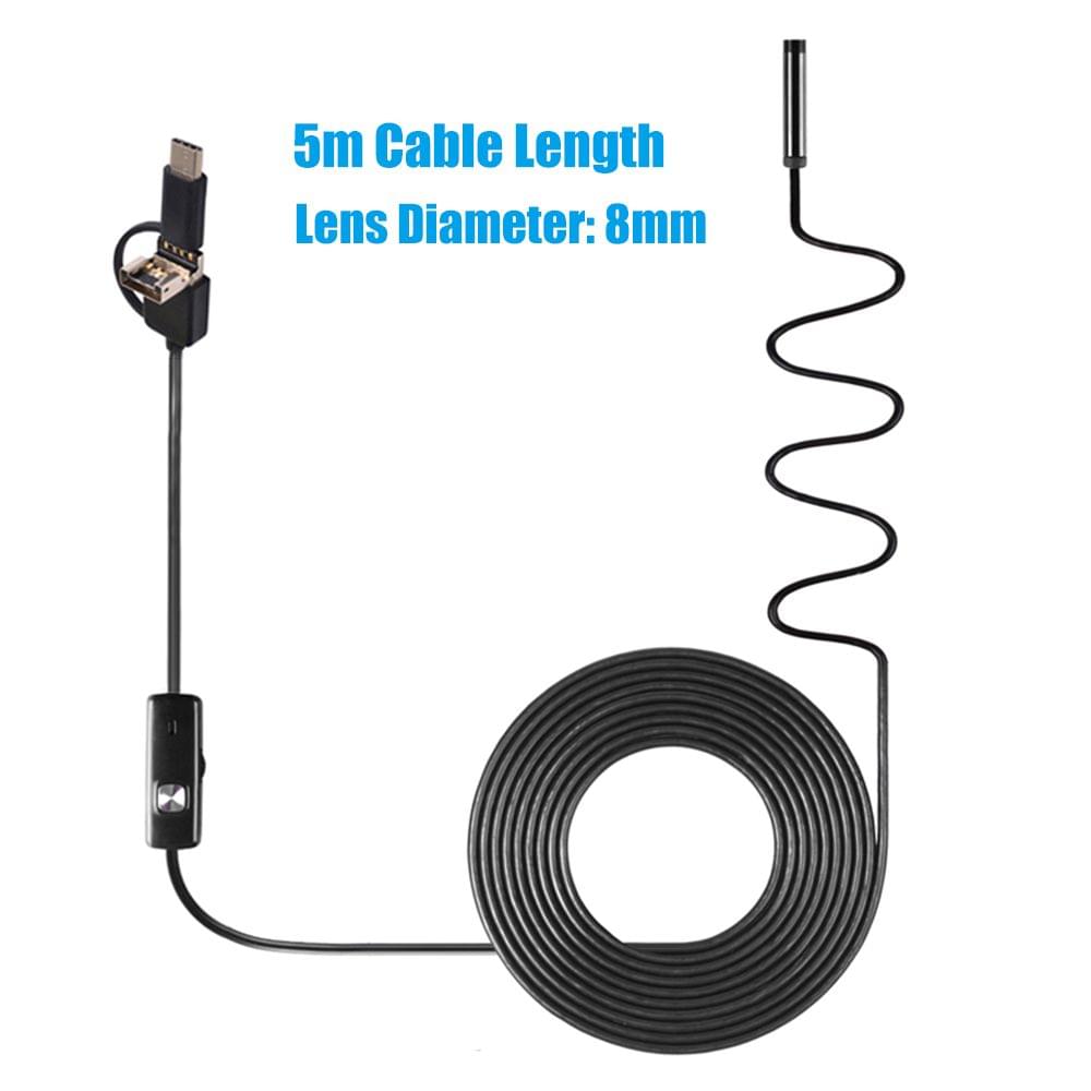 3-in-1 Industrial Endoscope Borescope Inspection Camera - 8mm & 5m